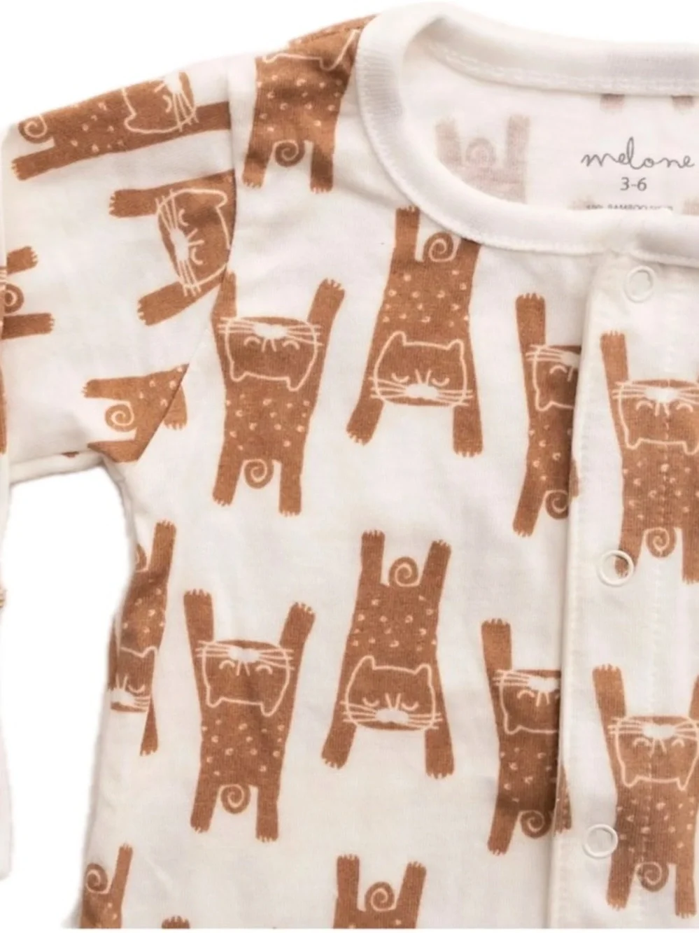 Melone Baby One-Piece Bodysuit with Brown and White Print Long Sleeves
